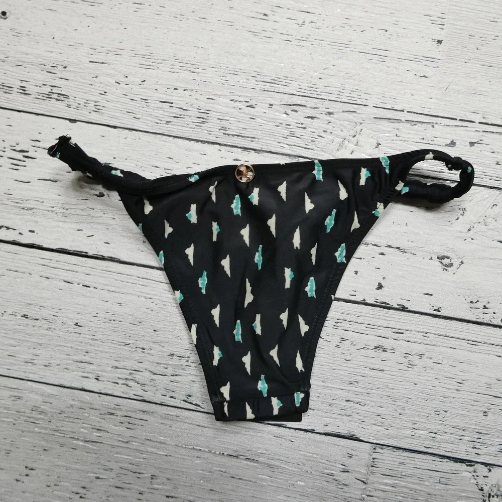 ViX Paula Hermanny Bikini Bottom Womens XS Black Dolce Knotted Gold Swimwear New